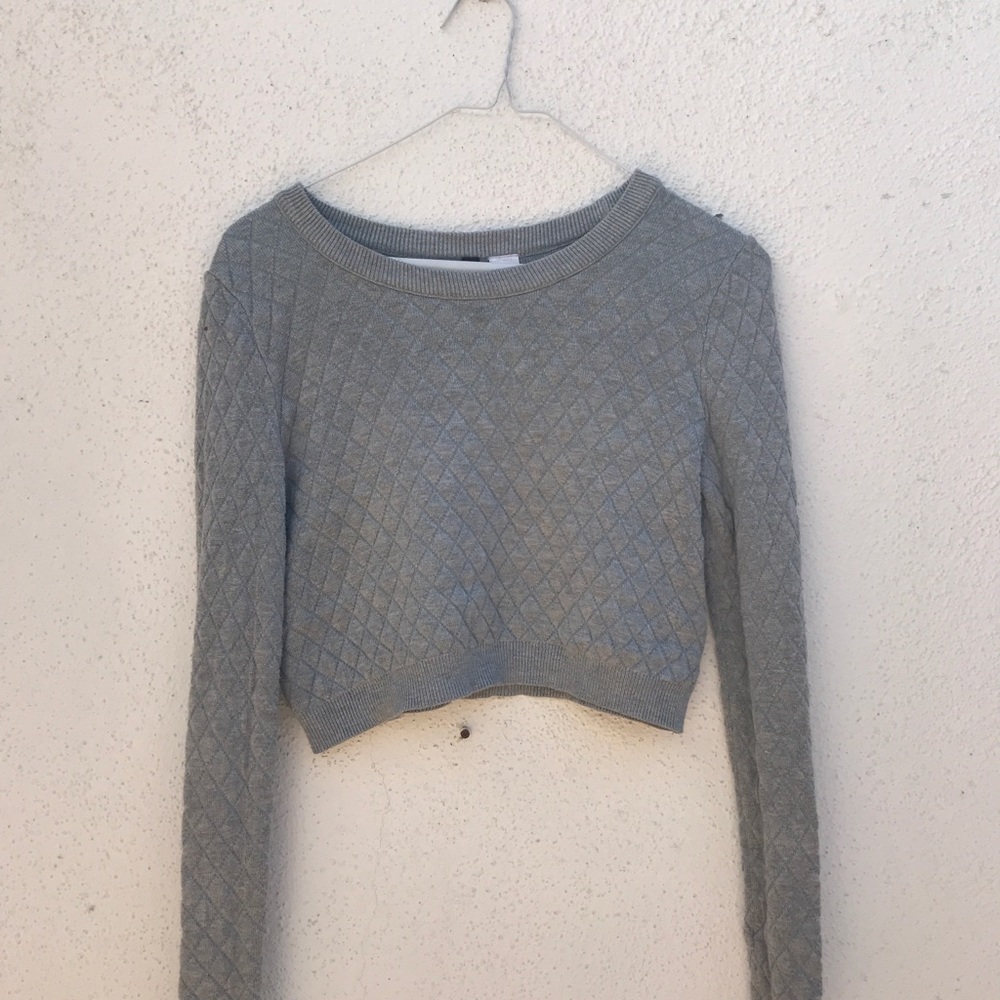 GREY CROPPED SWEATER LONG SLEEVES